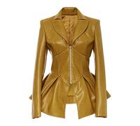 JIER Damen Gothic Kunstleder Jacke Winter Übergangs Jacke Leder Bikerjacke Kunstlederjacke PU Kunstleder Moto Jacket Damenjacke Ledermantel (Gelb,XXX-Large)