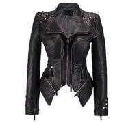 JIER Damen Kunstleder Jacke Gothic Kunstlederjacke Übergangs Jacke Leder Bikerjacke Blazer Punk Bikerjacke PU Moto Jacket Ledermantel Outwear (Schwarz,Large)