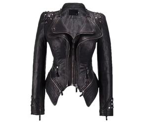 JIER Damen Kunstleder Jacke Gothic Kunstlederjacke Übergangs Jacke Leder Bikerjacke Blazer Punk Bikerjacke PU Moto Jacket Ledermantel Outwear (Schwarz,XXX-Large)