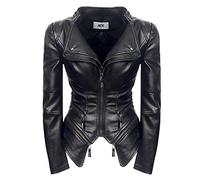 JIER Damen Kunstleder Jacke Gothic Kunstlederjacke Winter Übergangs Jacke Blazer Leder Punk Bikerjacke PU Kunstleder Moto Jacket Ledermantel (Schwarz,Medium)