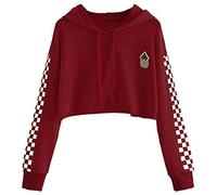 JIER Damen Kurz Kapuzenpullover Sweatshirt Mädchen Bauchfreier Pulli Hoodie Drucken Pullover Langarm Kapuzen Kurz Crop Tops Kapuzenpulli Oberteile Shirts Sweatjacke (Rotwein,Medium)