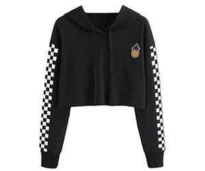 JIER Damen Kurz Kapuzenpullover Sweatshirt Mädchen Bauchfreier Pulli Hoodie Drucken Pullover Langarm Kapuzen Kurz Crop Tops Kapuzenpulli Oberteile Shirts Sweatjacke (Schwarz,Medium)