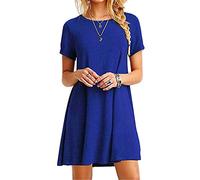 JIER Damen Kurzarm Kleid Sommerkleid Freizeitkleid Shirtkleid T Shirt Bluse Tunika Langes Locker Kleider Rundhals Knielang T Shirtkleid Longshirt (Blau,X-Large)
