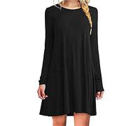 JIER Damen Langarm Lose Rundhals Kleid Casual Tunika T-Shirt Kleid MiniKleid Winterkleid Brautkleid Einfaches Kleider Basic A-Linie Skaterkleid Fließendes Kleid (Schwarz,X-Large)