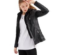 JIER Damen Lederjacke Faux Leather Bikerjacke Kunstlederjacke Bomberjacke Damenjacke Kurzjacke Jacket Jacke Echtleder Biker Princess (Noir,XXXX-Large)