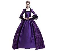 JIER Damen Mittelalterkleid Gothic Kleider Viktorianisches Cosplay Barock Kleid Renaissance Maxikleid Vintage Lang Mittelalter Kostüm mit Trompetenärmel (Lila,Medium)