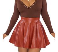 JIER Damen PU Leder Faltenrock Kurz Skater Rock Hohe Taille Kunstleder Minirock A Linie Leder Rock Party Clubwear Elegant Plissierte Röcke Plus Size