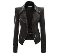 JIER Damen Reißverschluss Lederjacke Faux Leather Biker Jacke Kunstlederjacke Kurz Pilotenjacke Retro Rivet Reißverschluss Oben Bomberjacke (Schwarz,Small)