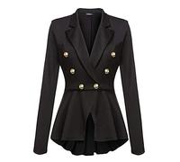 JIER Damen Rüschen Blazer Jacke Elegant Freizeit Schlank Business Lange Hülse Büro Jacken Knopf Anzug Gothic Outwear Mantel mit Langen Ärmel (Schwarz,Small)