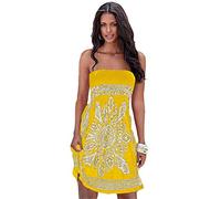 JIER Damen Schulterfrei Sommer Bandeau Strandkleid Flora Muster Bunt Boho Stil Casual Mini Strandkleider Neckholder Cover Ups Kleid ärmelloses Strand Abendkleid (Gelb,Medium)