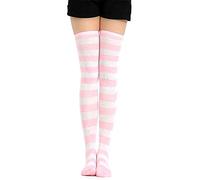 JIER Damen Streifen Strümpfe Blau-weiß Gestreifte Kniestrümpfe über Knie-Lange Overknee Überknie Cosplay Kostüm Cheerleader College Socken (Mehrfarbig 3)