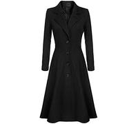 JIER Damen Wintermantel Lange Trenchcoat Schlank Jacke Parka Outwear Revers Lang Mantel mit Asymmetrisch Saum Elegant Gothic Mäntel (schwarz,small)
