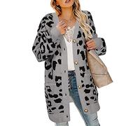 JIER Frauen Leopard Cardigan Sweater mit Knopf Langarm Open Front Strickjacke Strickpullover Cardigan Strickmantel Outerwear Strickcardigan (Grau,Medium)