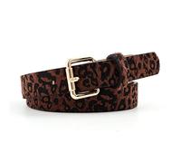 JIER Frauen Leopard Gürtel Damen Mädchen Breite Ledergürtel Leoparden Muster Modern Gürtel Taillenband Kunstleder Belt mit Metall Schnalle (Kaffee)