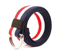 JIER Gestreift Stoffgürtel Herren Damen Leinwand Canvas Jeansgürtel Belts Gürtel Gurtband Taillegürtel Hüftegürtel mit Doppel D-Ringe Schnalle (Weiß B)