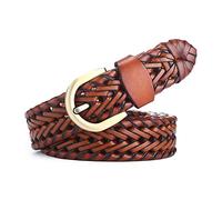 JIER Herren Geflochtener Ledergürtel Vintage Gürtel Flechtgürtel Elastische Stretchgürtel Stretch Leder Gürtel Belt mit Metall Dornschließe (Braun)