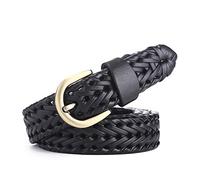 JIER Herren Geflochtener Ledergürtel Vintage Gürtel Flechtgürtel Elastische Stretchgürtel Stretch Leder Gürtel Belt mit Metall Dornschließe (Schwarz)