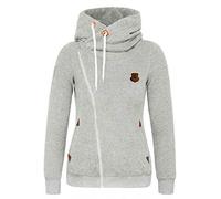 JIER Hoodie mit Schräger Reißverschluss Lange Ärmel Vicky Zip-Hood Taschen Crossover Kragen Sweatjacke Kapuzenpullover Pullover Mantel (hellgrau,Medium)