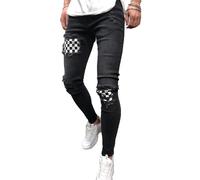 JIER Jeans Hosen für Damen mit Löchern Damen Jeanshosen Stretch mit Leopardenmuster Hoher Bund Jeans-Look Destroyed Style Modische Jeans (Schwarz,XL,XL)