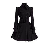 JIER Zweireihig Revers Mäntel Damen Mantel Kleider Winter Klassische Vintage Trenchcoat Warme Gothic Lang Windbreaker Swing Coat mit Gürtel (schwarz,small)
