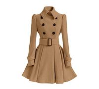JIER Zweireihig Revers Mäntel Damen Mantel Kleider Winter Klassische Vintage Trenchcoat Warme Gothic Lang Windbreaker Swing Coat mit Gürtel (Khaki,Large)