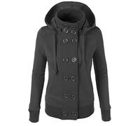 JIER Zweireihig Wintermantel Damen Solide Kapuzenpullover Hoodies Pullover Sweatshirt Outwear Sweatjacke Jacke Strickjacke Mit Kapuze (grau,Large)