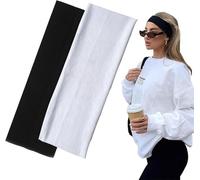 Jieunnxx 7cm breit schwarz Unisex Yedtreg 2 Stück Mode Stirnband geeignet für Frauenhaar weicher Stoff elastisches Stirnband geeignet für Make-up Yoga Laufen Sport (Schwarz/Weiß)