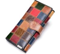 Jieunxx Große Damengeldbörse mit bunten Ledernähten, Kreditkartenfach, Handy-Handtasche