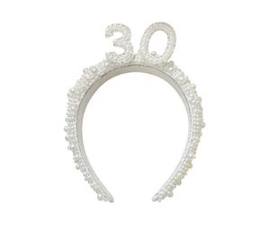 JIHUOO Stirnband zum 30. Geburtstag, Perlen, Geburtstagskrone, Haarband, Strass, Prinzessin, Geburtstag, Tiara, Kopfschmuck, elegante Stirnbänder, Party-Haarreifen, Zubehör für Geburtstag