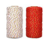 jijacraft 2X100M Rot und Weiß Weihnachtsschnur 2MM Baumwollschnur Kordel Bindfaden Bastelschnur für Handwerk Geschenkeverpacken Gartenarbeit