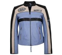Jilani - Damen Echtleder Lederjacke Bikerjacke Lammnappa schwarz-blau Größe 42
