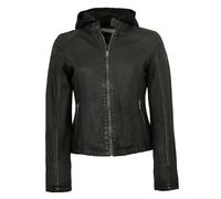 Jilani - Damen Echtleder Lederjacke Kapuze Lammleder schwarz Größe 44