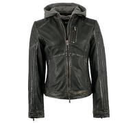 Jilani - Damen Echtleder Lederjacke Lammnappa Kapuze schwarz-beige Größe 34