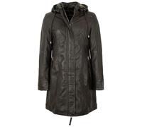 Jilani - Damen Echtleder Ledermantel Kapuze Lammnappa Dunkelbraun Größe 44