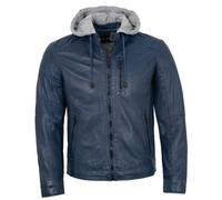 Jilani - Herren Lederjacke Kapuze Lammnappa blau : 60