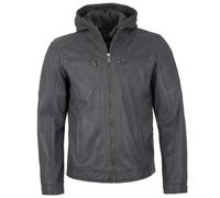 Jilani - Herren Lederjacke Kapuze Lammnappa grau : 58