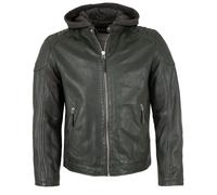 Jilani - Herren Lederjacke Kapuze Lammnappa petrol : 60