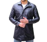 Jild Leder-Trenchcoat für Herren, 3/4-Länge, lässiger Auto-Mantel, Lammfell, lange Lederjacke für Herren, Black Bristol, X-Large