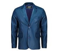 Jild Unsichtbare Nähte, lässiger Lederblazer für Herren - 2-Knopf-Verschluss, Mantel-Stil, normale Passform, Lammfell-Lederjacke für Herren, Blau, XL