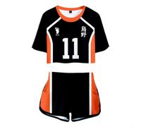 Jilijia Haikyuu Kurzärmeliges T-Shirt + Shorts Hinata Shoyo/Tobio Kageyama gedruckt Cartoon Anime Spiel Loose Short Top Anime Suitset, Karasuno High NO.11, XXL