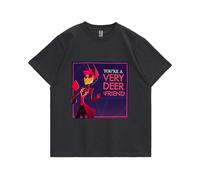 Jilijia Hazbin Hotel T-Shirt Alastor/Angel Dust/Charlie Morningstar/Moxxie/Niffty 3D Printed Cartoon Kurzarm T Anime Spiel Lose Kurzarm Top, Typ 4, XS