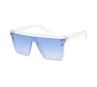 JIM HALO Flat Top Shield Sonnenbrille Square Mirror Randlose Brille für Frauen Männer (Klare Rahmen/Farbverlauf Blaue Linsen)