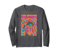 Jimi Hendrix Bunte Retro-Vibe-Linien Langarmshirt, Unisex für Erwachsene, Anthrazit Meliert, XXL