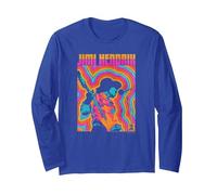 Jimi Hendrix Bunte Retro-Vibe-Linien Langarmshirt, Unisex für Erwachsene, Königsblau, M