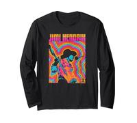 Jimi Hendrix Bunte Retro-Vibe-Linien Langarmshirt, Unisex für Erwachsene, Schwarz, M