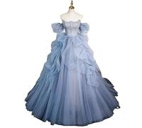 JINGBDO Partykleidone-Shoulder Slim Tailless Wedding Kleider Graduierung Prom-Kleider Mesh Faltenkleider Elegante Abendkleider-Blau-XXXL