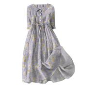 Jingmcdy Damen Sommerkleid - Casual Lockere Strandkleid Lang Floral Maxikleid Mit Knopfleiste