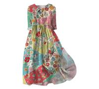 Jingmcdy Damen Sommerkleid - Freizeit Lockere Strandkleid Casual Mode Floral Gedruckt Lang Maxikleid für Sommer Abendkleider 2024 Mit Knopfleiste Dress