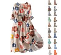 Jingmcdy Damen Sommerkleid - Lockere Strandkleid Casual Mode Floral Gedruckt Lang Maxikleid für Sommer Abendkleider 2024 Mit Knopfleiste Dress