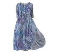 Jingmcdy Damen Sommerkleid - Lockeres Strandkleid, Casual Mode Floral Gedruckt Lang Maxikleid für Sommer, Abendkleider 2024 Mit Knopfleiste Dress